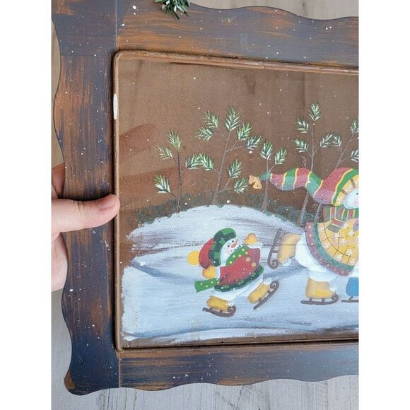 Metal snowman family ice skating picture frame Xmas wall decor - Picture 5 of 11